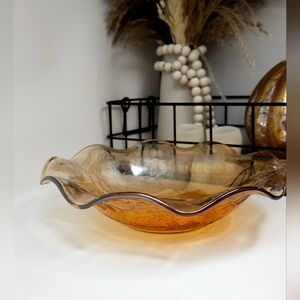 Anniversary Marigold Carnival Glass Centerpiece Bowl around 9" x 2.5"